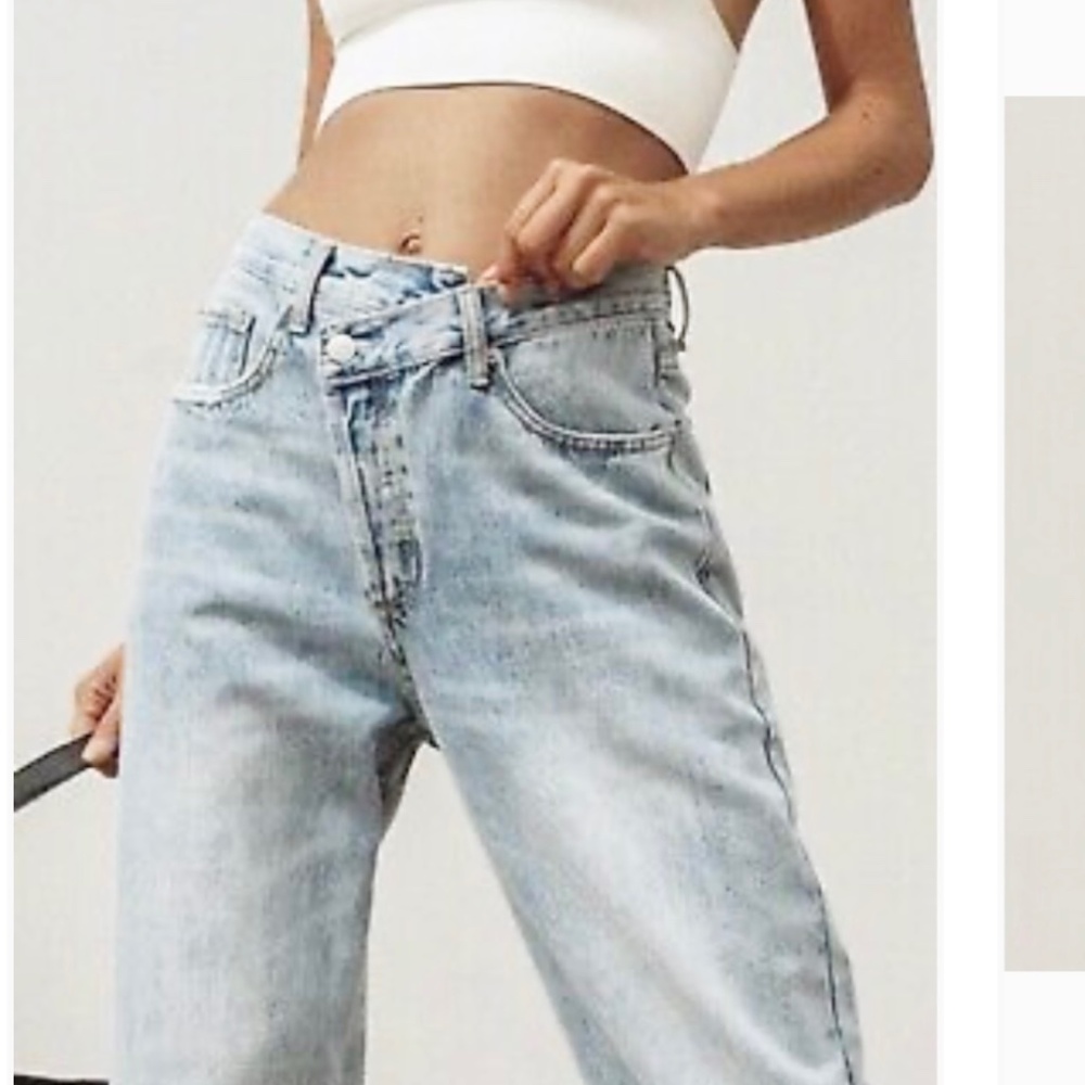 PRINCESS POLLY Holly Asymmetric‎ Straight-Leg Denim Jeans Womens 6 Mid-Wash